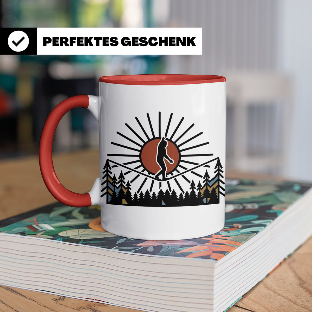 Bigfoot Tasse mit Slackline Motiv | Sasquatch Kaffeetasse fü – Rot [farbe:rot]
