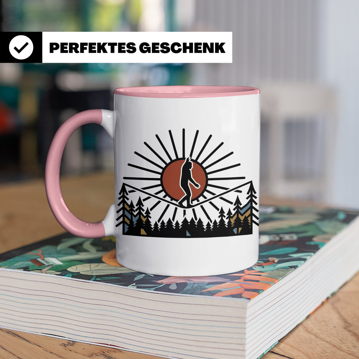 Bigfoot Tasse mit Slackline Motiv | Sasquatch Kaffeetasse fü – Rosa [farbe:rosa]
