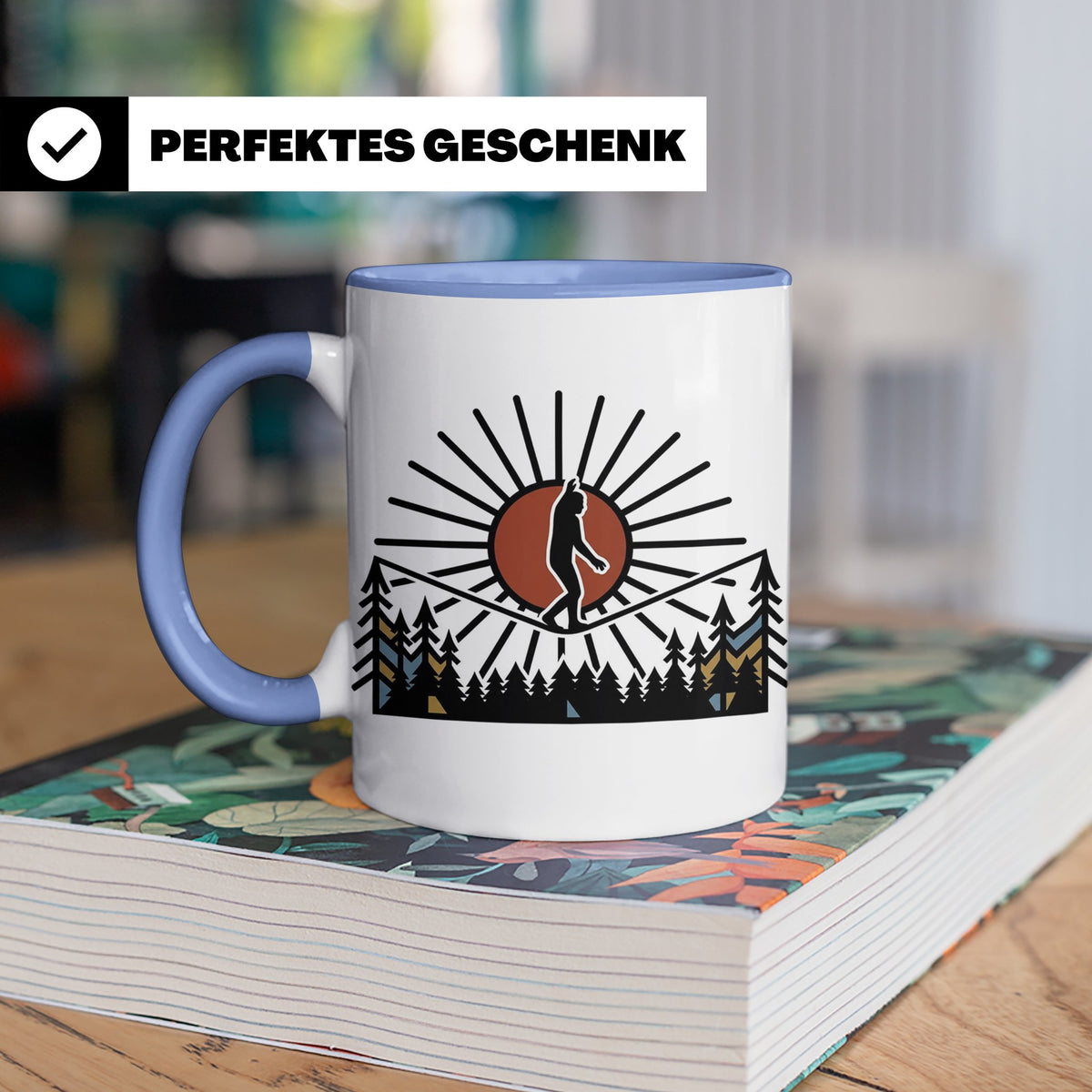 Bigfoot Tasse mit Slackline Motiv | Sasquatch Kaffeetasse fü – Blau [farbe:blau]