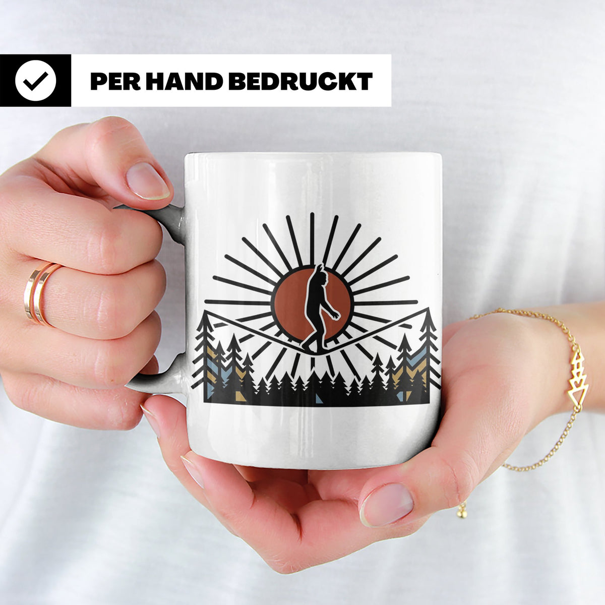 Bigfoot Tasse mit Slackline Motiv | Sasquatch Kaffeetasse fü – Weiß [farbe:weiß]
