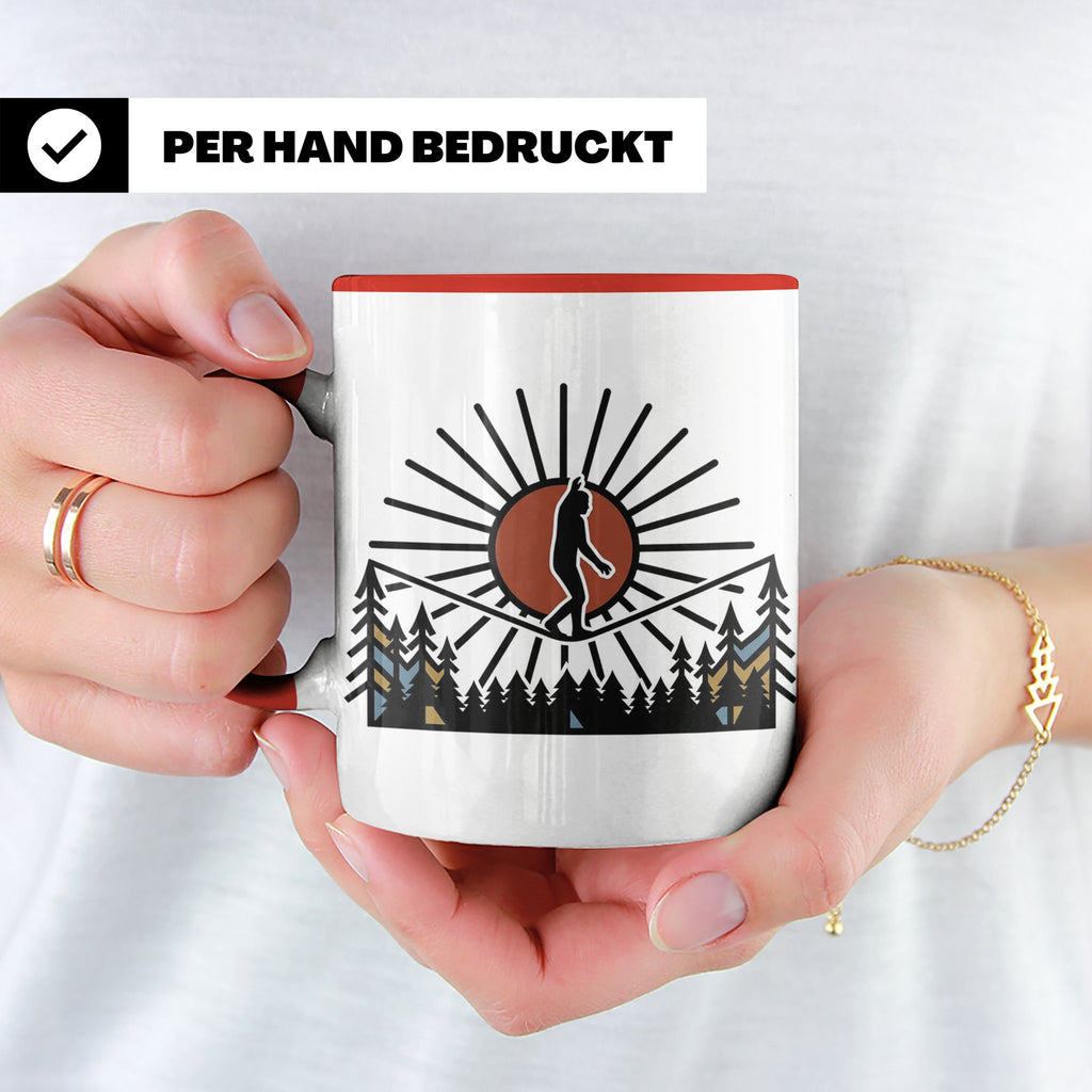 Bigfoot Tasse mit Slackline Motiv | Sasquatch Kaffeetasse fü – Rot [farbe:rot]