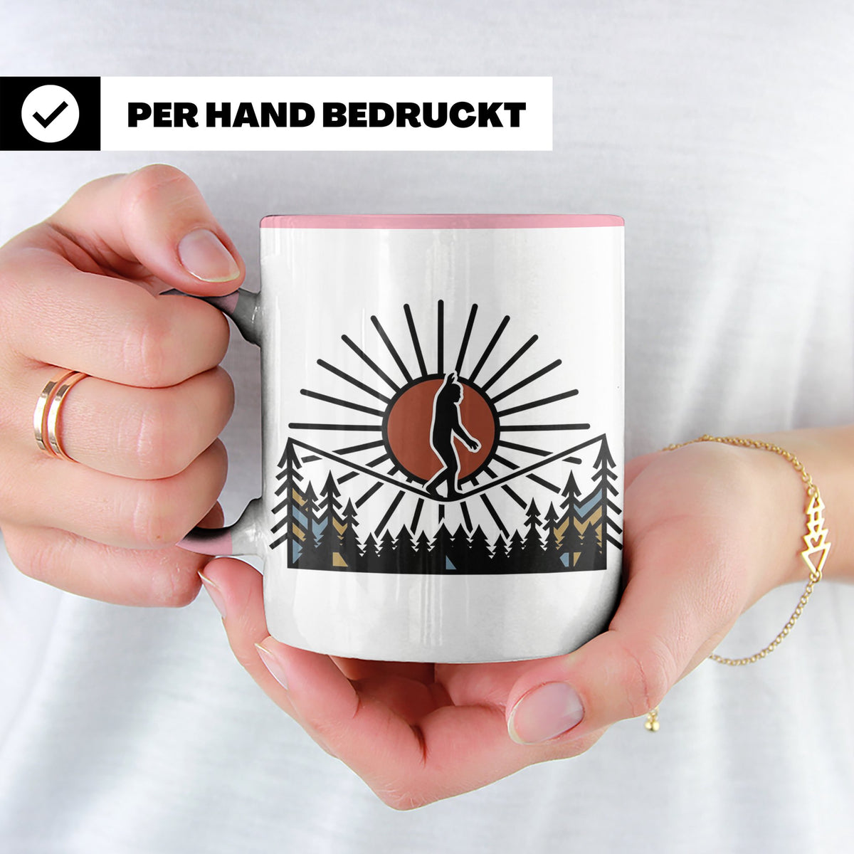 Bigfoot Tasse mit Slackline Motiv | Sasquatch Kaffeetasse fü – Rosa [farbe:rosa]