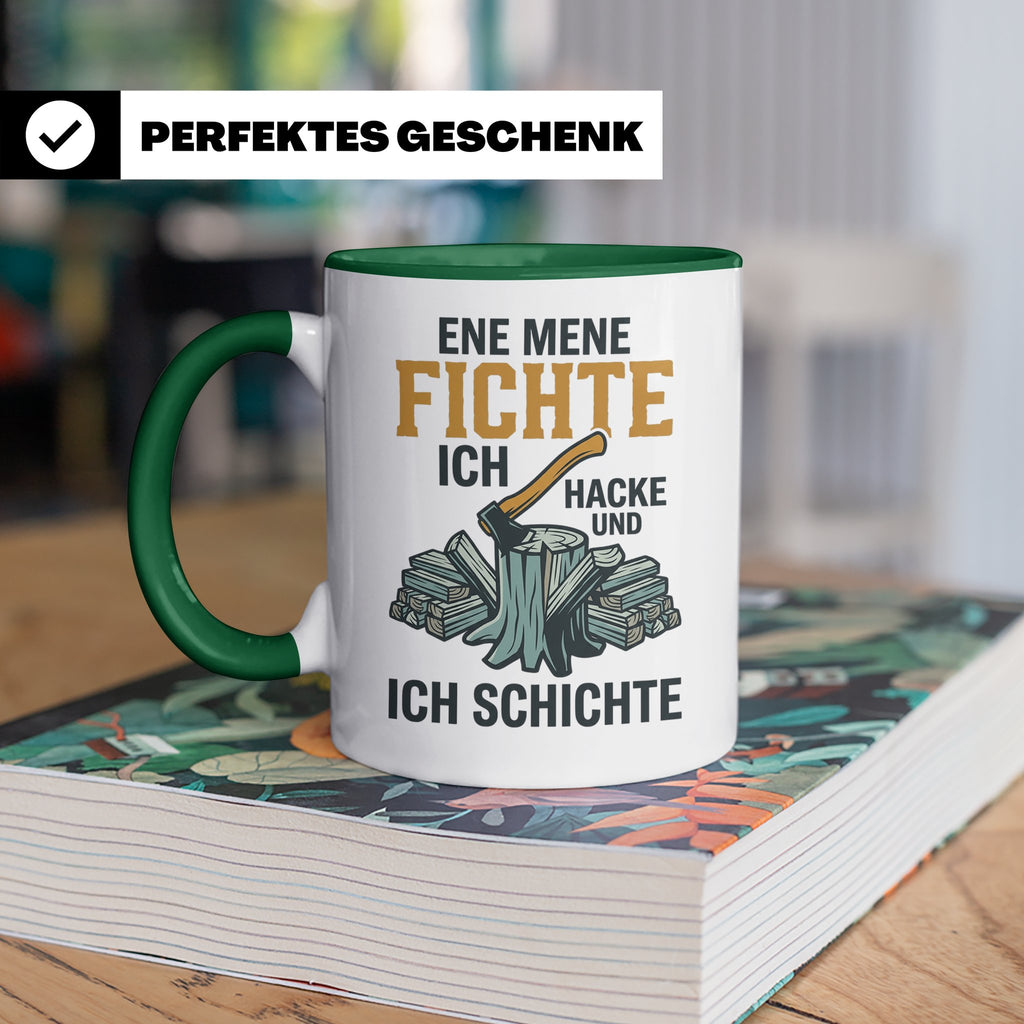 Holzfäller Tasse mit Spruch Ene Mene Fichte | Geschenk für F – Grün [farbe:grün]