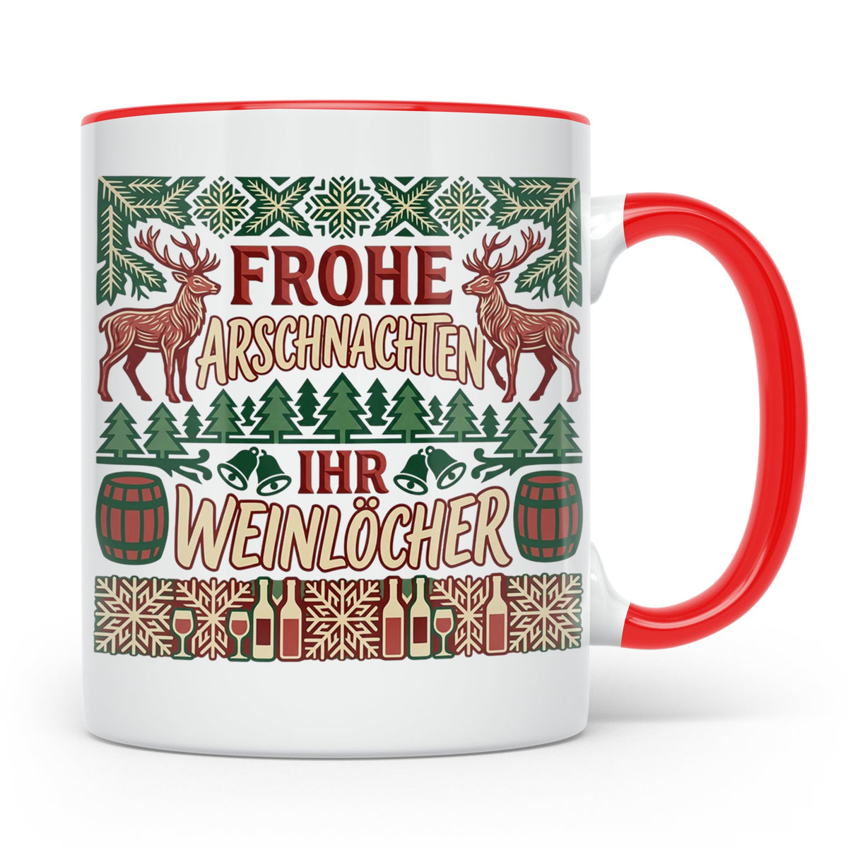 Frohe Arschnachten Tasse für Weinlöcher | Lustiges Ugly Chri – Rot [farbe:rot]