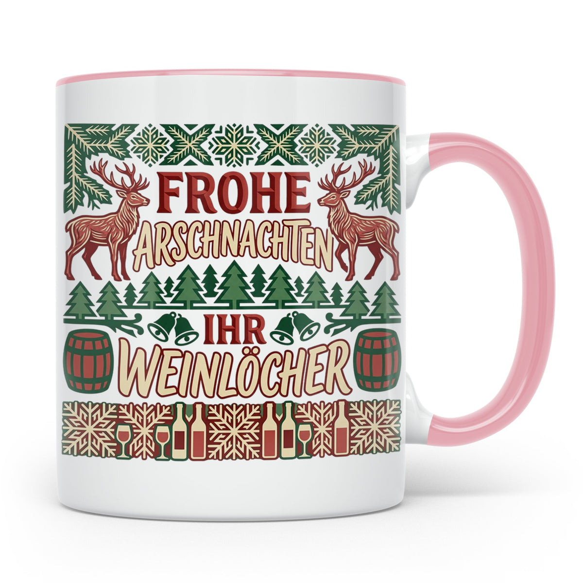 Frohe Arschnachten Tasse für Weinlöcher | Lustiges Ugly Chri – Rosa [farbe:rosa]