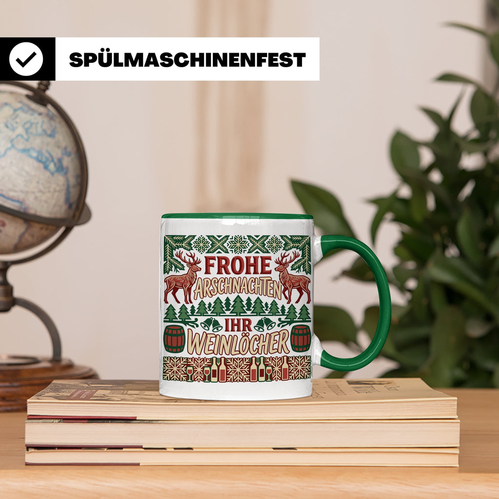 Frohe Arschnachten Tasse für Weinlöcher | Lustiges Ugly Chri – Grün [farbe:grün]