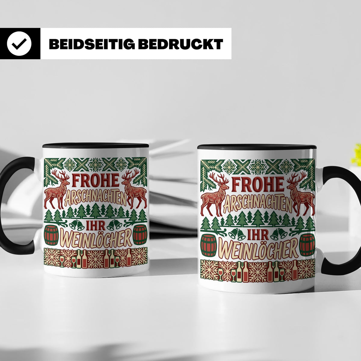 Frohe Arschnachten Tasse für Weinlöcher | Lustiges Ugly Chri – Schwarz [farbe:schwarz]