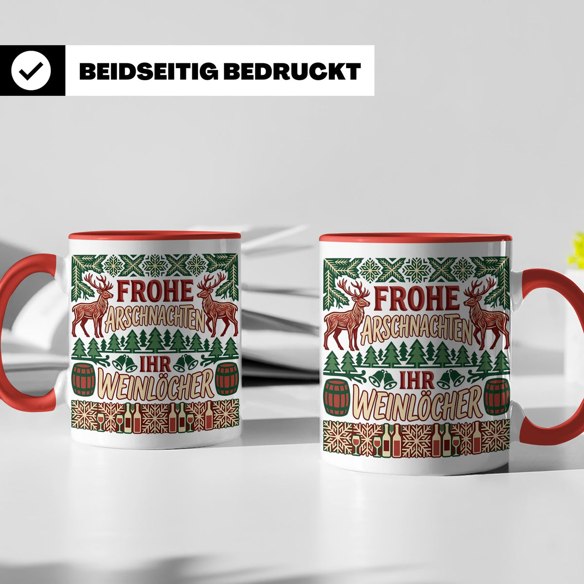 Frohe Arschnachten Tasse für Weinlöcher | Lustiges Ugly Chri – Rot [farbe:rot]