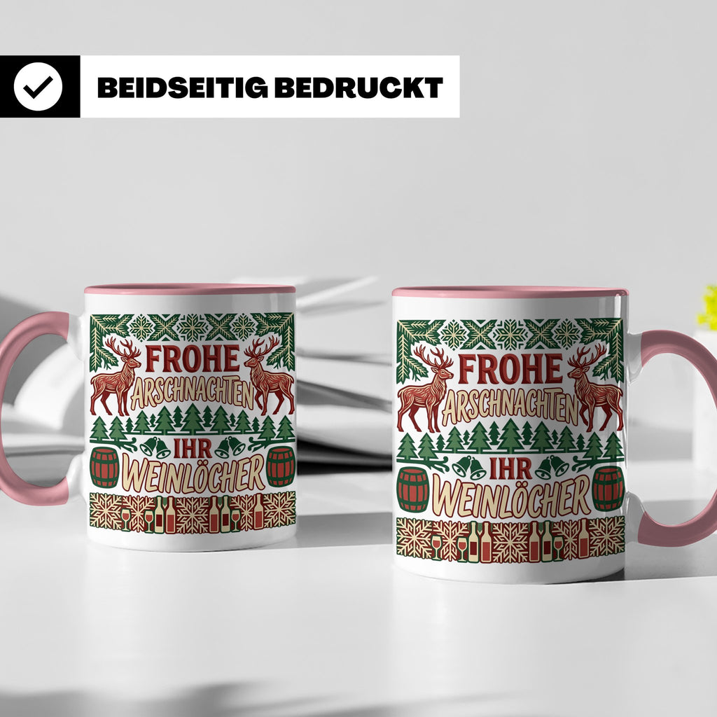 Frohe Arschnachten Tasse für Weinlöcher | Lustiges Ugly Chri – Rosa [farbe:rosa]