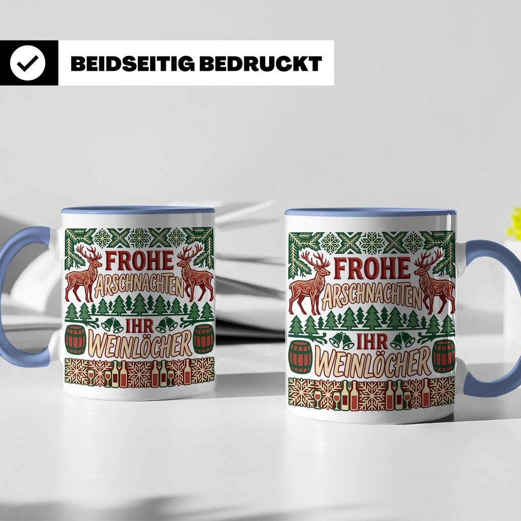 Frohe Arschnachten Tasse für Weinlöcher | Lustiges Ugly Chri – Blau [farbe:blau]