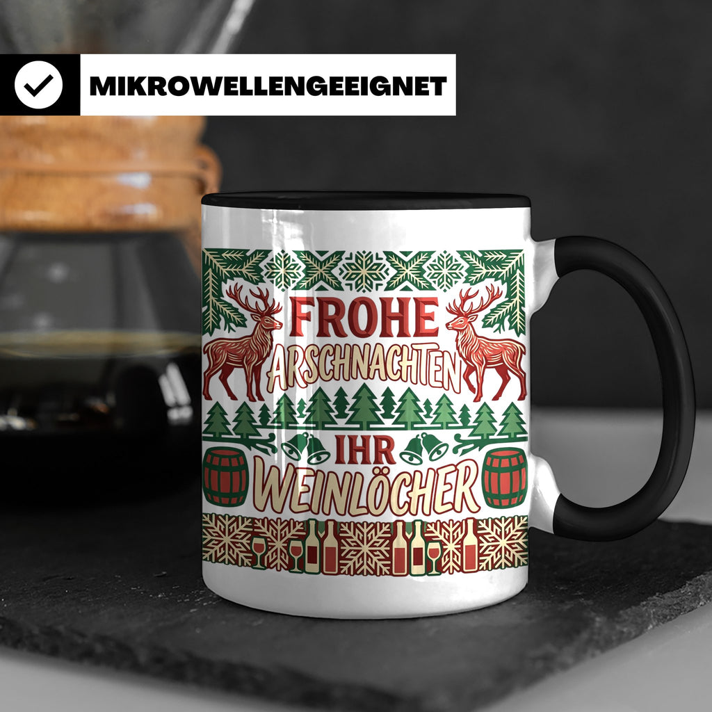 Frohe Arschnachten Tasse für Weinlöcher | Lustiges Ugly Chri – Schwarz [farbe:schwarz]