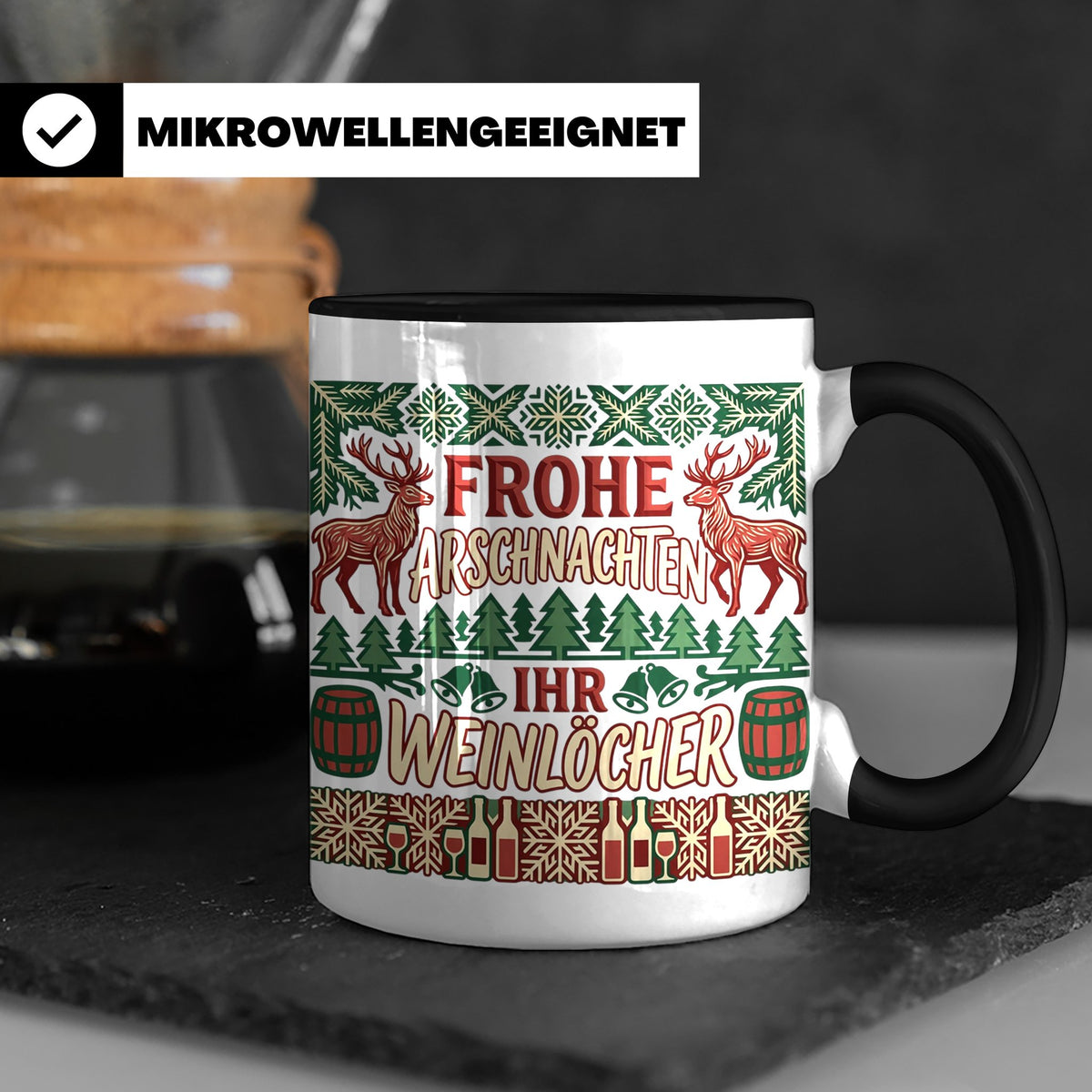 Frohe Arschnachten Tasse für Weinlöcher | Lustiges Ugly Chri – Schwarz [farbe:schwarz]