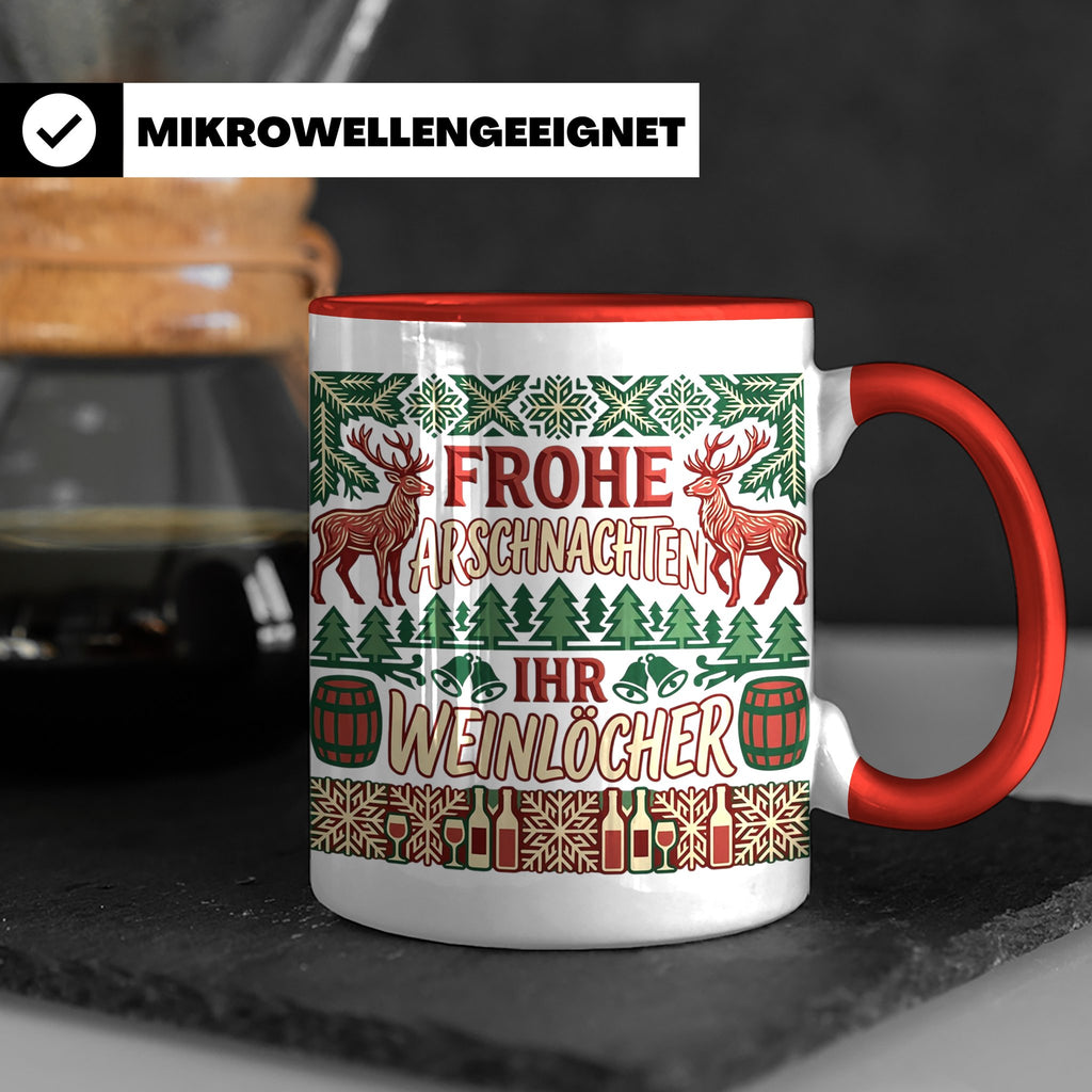 Frohe Arschnachten Tasse für Weinlöcher | Lustiges Ugly Chri – Rot [farbe:rot]