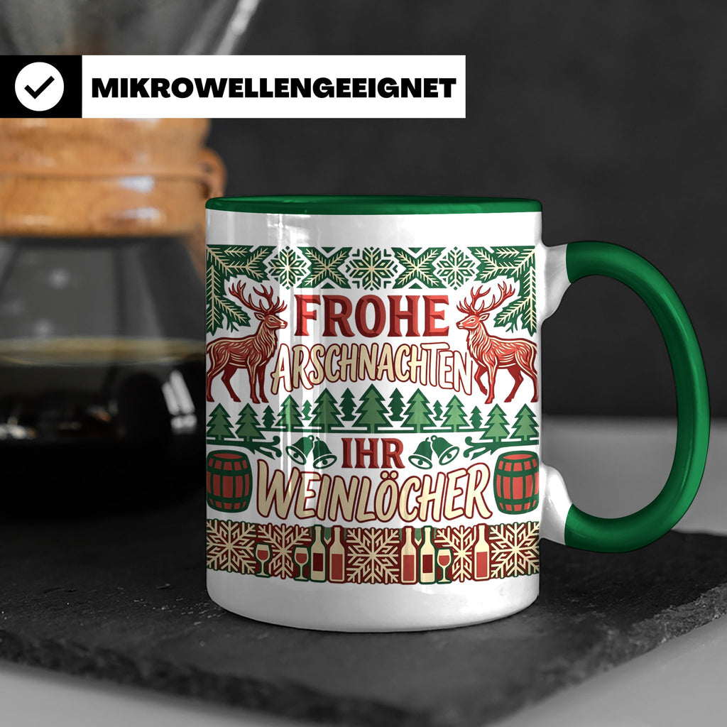 Frohe Arschnachten Tasse für Weinlöcher | Lustiges Ugly Chri – Grün [farbe:grün]