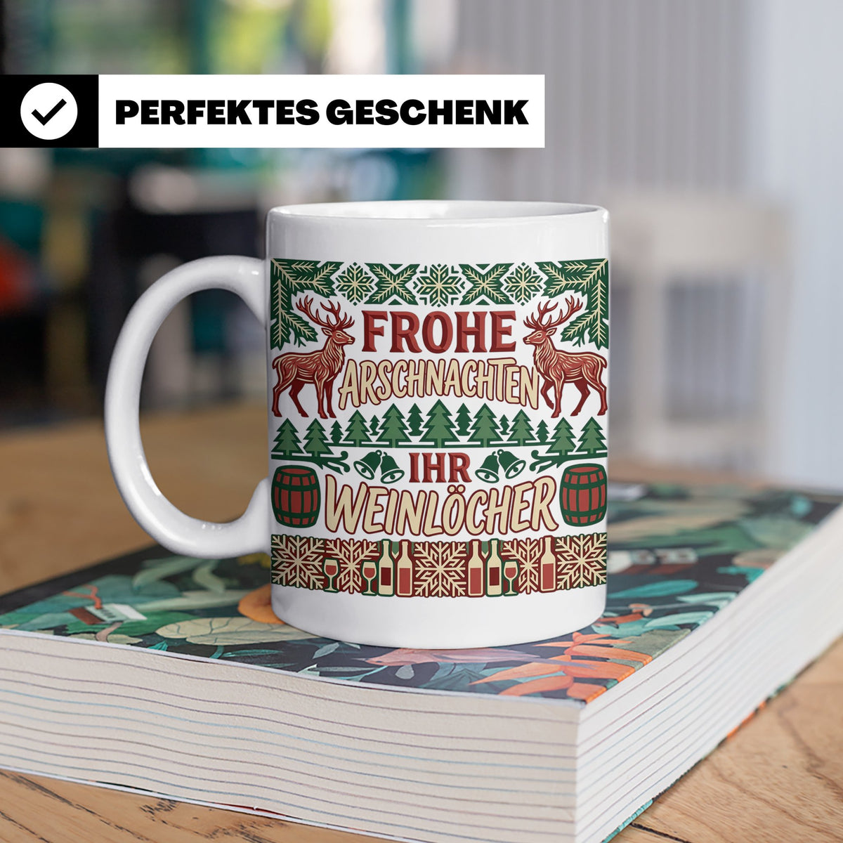 Frohe Arschnachten Tasse für Weinlöcher | Lustiges Ugly Chri – Weiß [farbe:weiß]