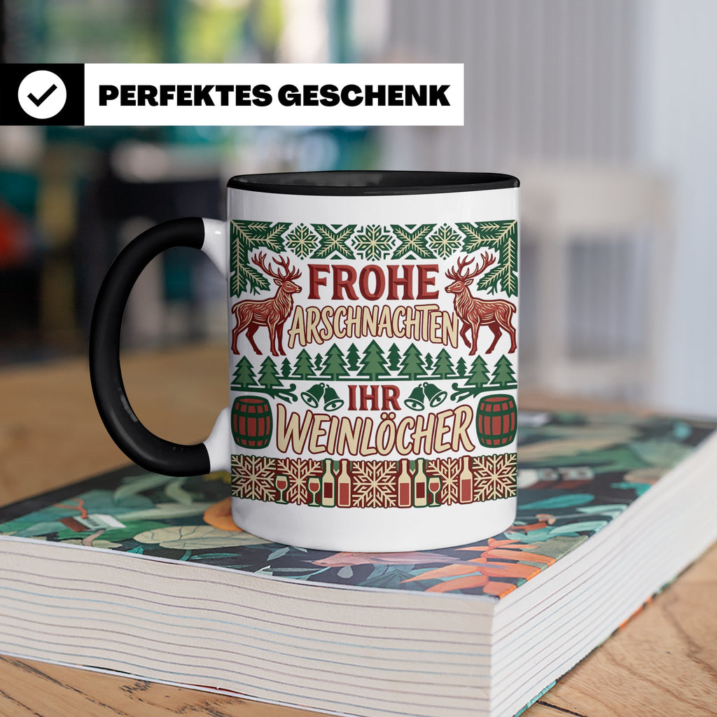 Frohe Arschnachten Tasse für Weinlöcher | Lustiges Ugly Chri – Schwarz [farbe:schwarz]