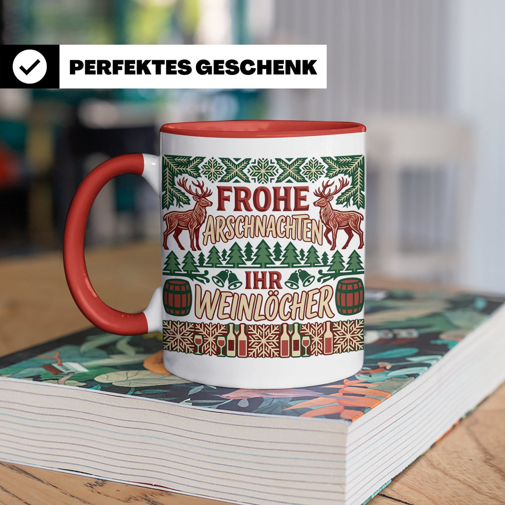 Frohe Arschnachten Tasse für Weinlöcher | Lustiges Ugly Chri – Rot [farbe:rot]