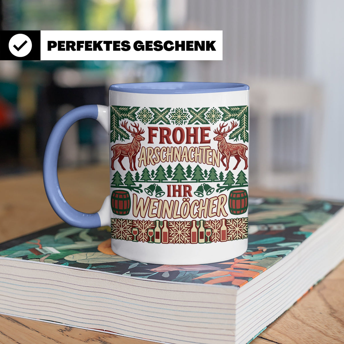 Frohe Arschnachten Tasse für Weinlöcher | Lustiges Ugly Chri – Blau [farbe:blau]
