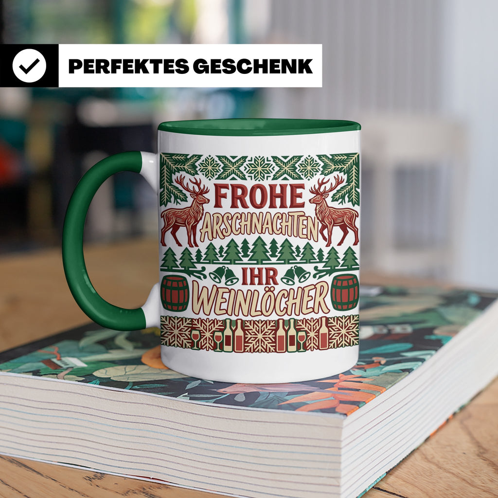 Frohe Arschnachten Tasse für Weinlöcher | Lustiges Ugly Chri – Grün [farbe:grün]