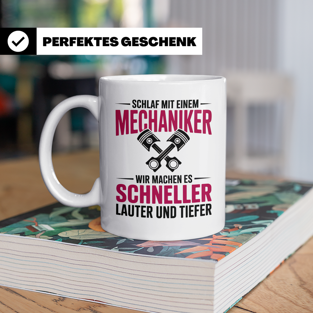 Schlaf mit Mechaniker Tasse - Kfz Schrauber Tuning Geschenki – Weiß [farbe:weiß]