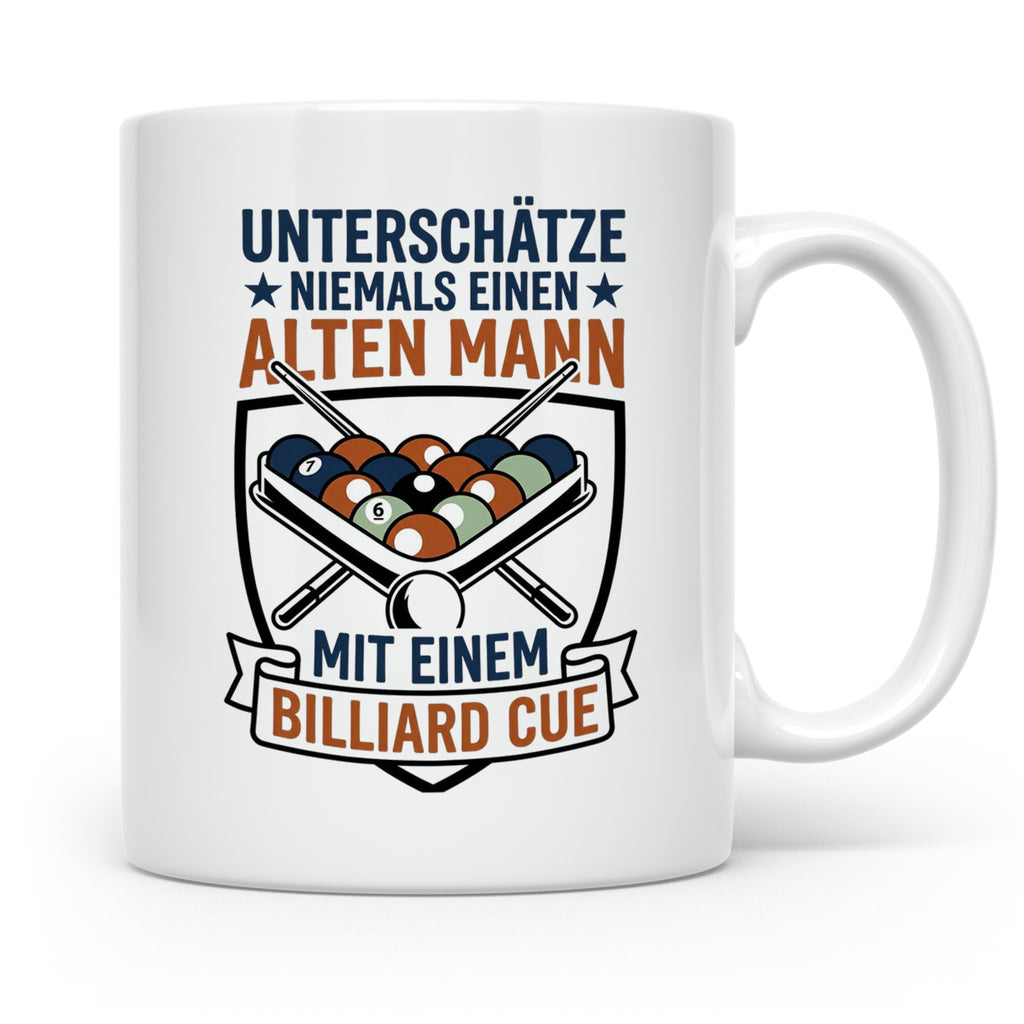 Billard Tasse Alter Mann mit Cue Spruch | Lustiges Poolbilla – Weiß [farbe:weiß]