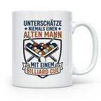Billard Tasse Alter Mann mit Cue Spruch | Lustiges Poolbilla – Weiß [farbe:weiß]