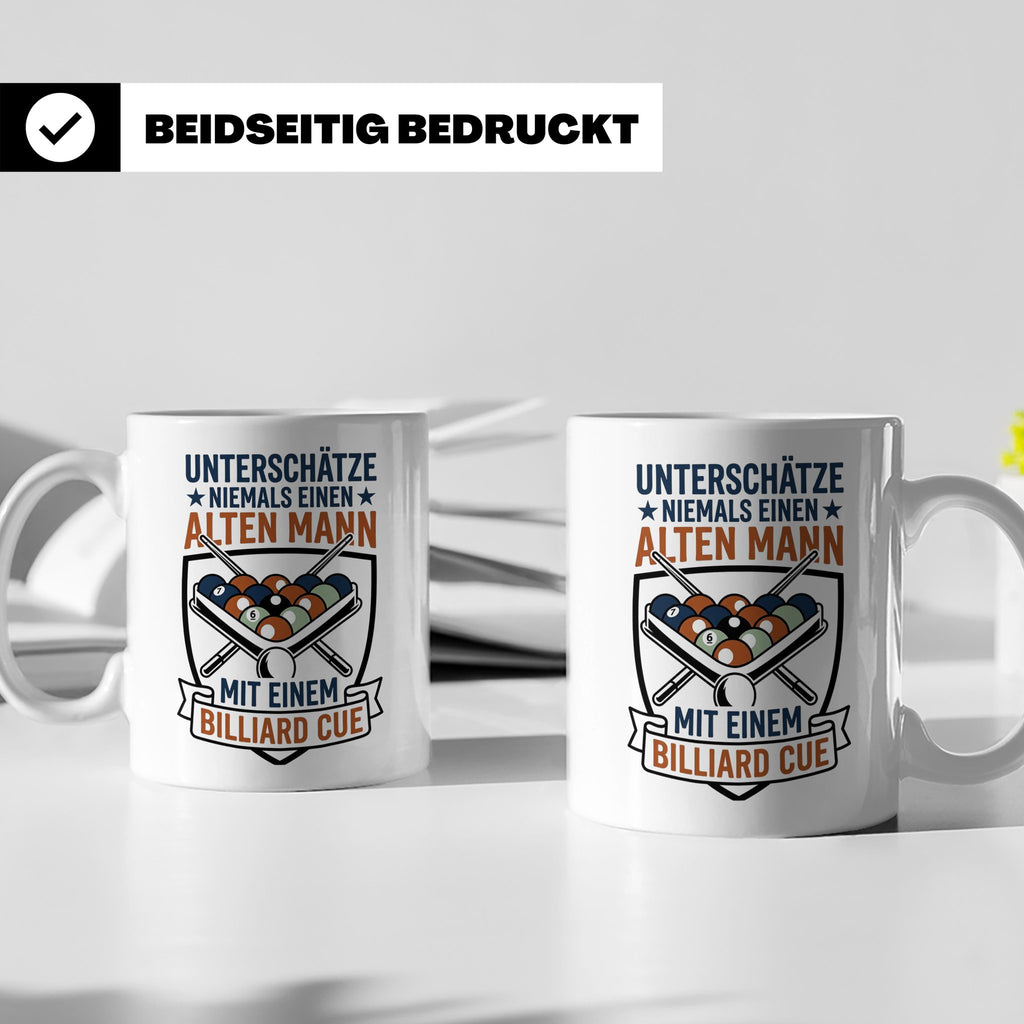 Billard Tasse Alter Mann mit Cue Spruch | Lustiges Poolbilla – Weiß [farbe:weiß]