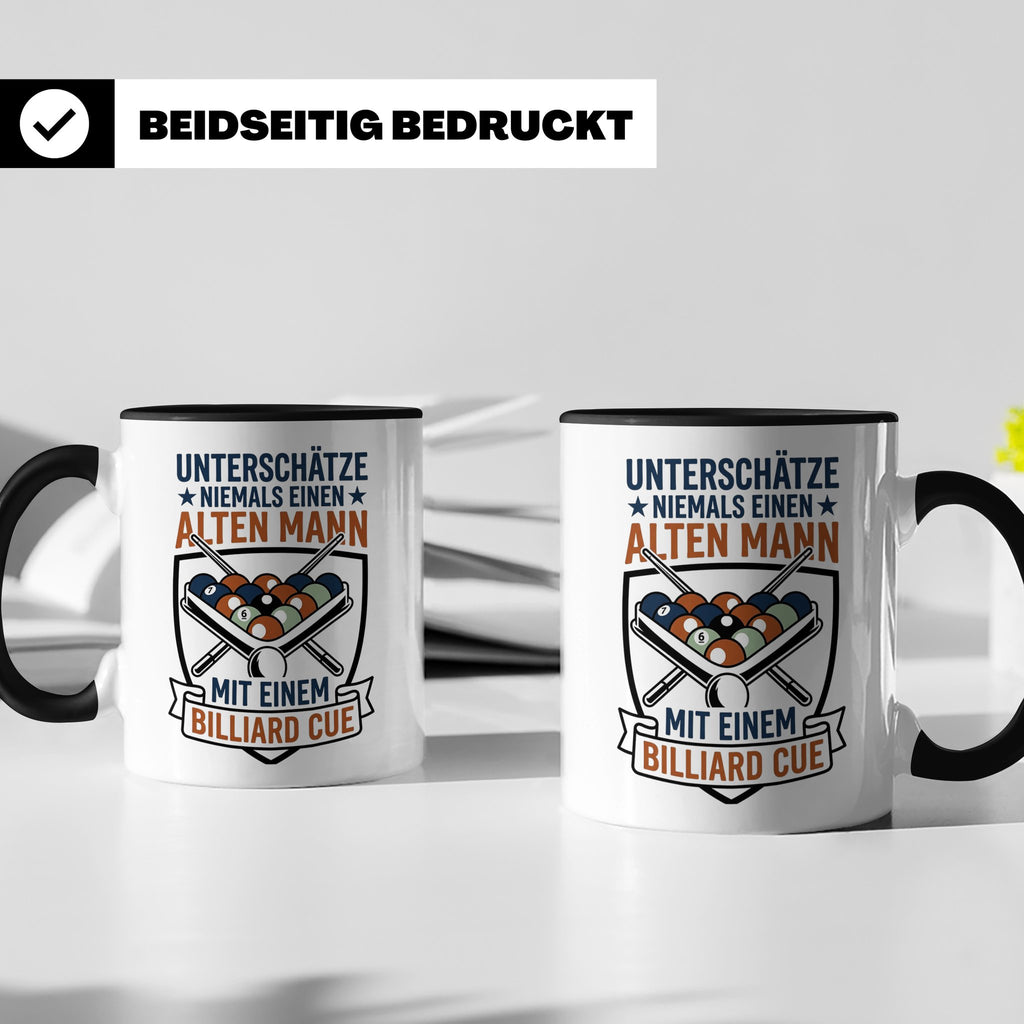 Billard Tasse Alter Mann mit Cue Spruch | Lustiges Poolbilla – Schwarz [farbe:schwarz]