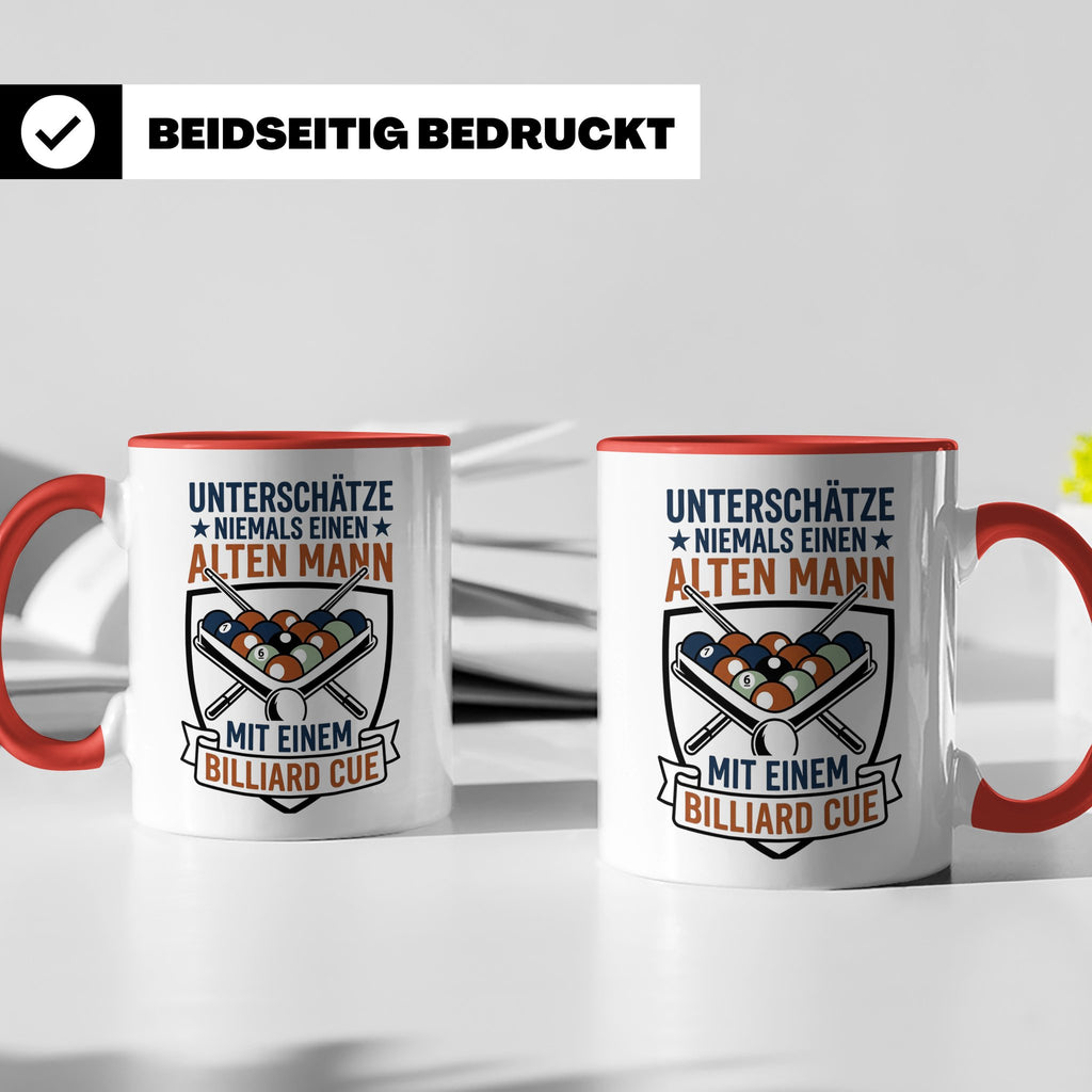 Billard Tasse Alter Mann mit Cue Spruch | Lustiges Poolbilla – Rot [farbe:rot]