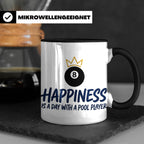 Billard Tasse für Pool Spieler mit Spruch Happiness is a day – Schwarz [farbe:schwarz]
