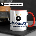 Billard Tasse für Pool Spieler mit Spruch Happiness is a day – Rot [farbe:rot]