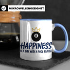 Billard Tasse für Pool Spieler mit Spruch Happiness is a day – Blau [farbe:blau]