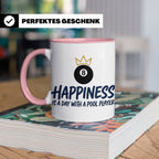Billard Tasse für Pool Spieler mit Spruch Happiness is a day – Rosa [farbe:rosa]