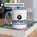 Billard Tasse für Pool Spieler mit Spruch Happiness is a day – Blau [farbe:blau]