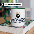 Billard Tasse für Pool Spieler mit Spruch Happiness is a day – Grün [farbe:grün]