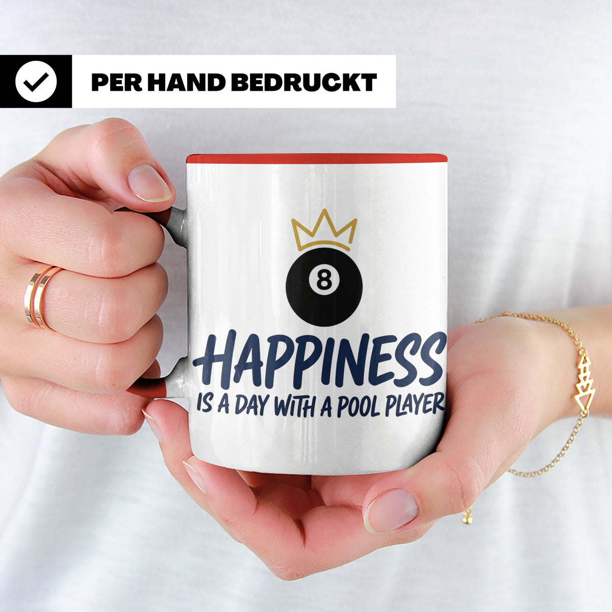 Billard Tasse für Pool Spieler mit Spruch Happiness is a day – Rot [farbe:rot]
