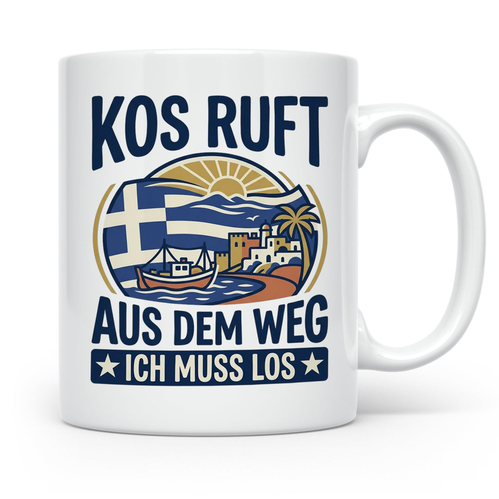 Kos Tasse mit Spruch 'Kos ruft ich muss los' | Griechenland  – Weiß [farbe:weiß]