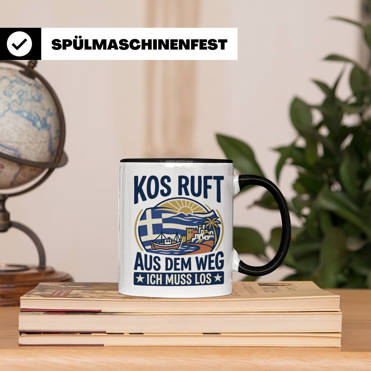 Kos Tasse mit Spruch 'Kos ruft ich muss los' | Griechenland  – Schwarz [farbe:schwarz]