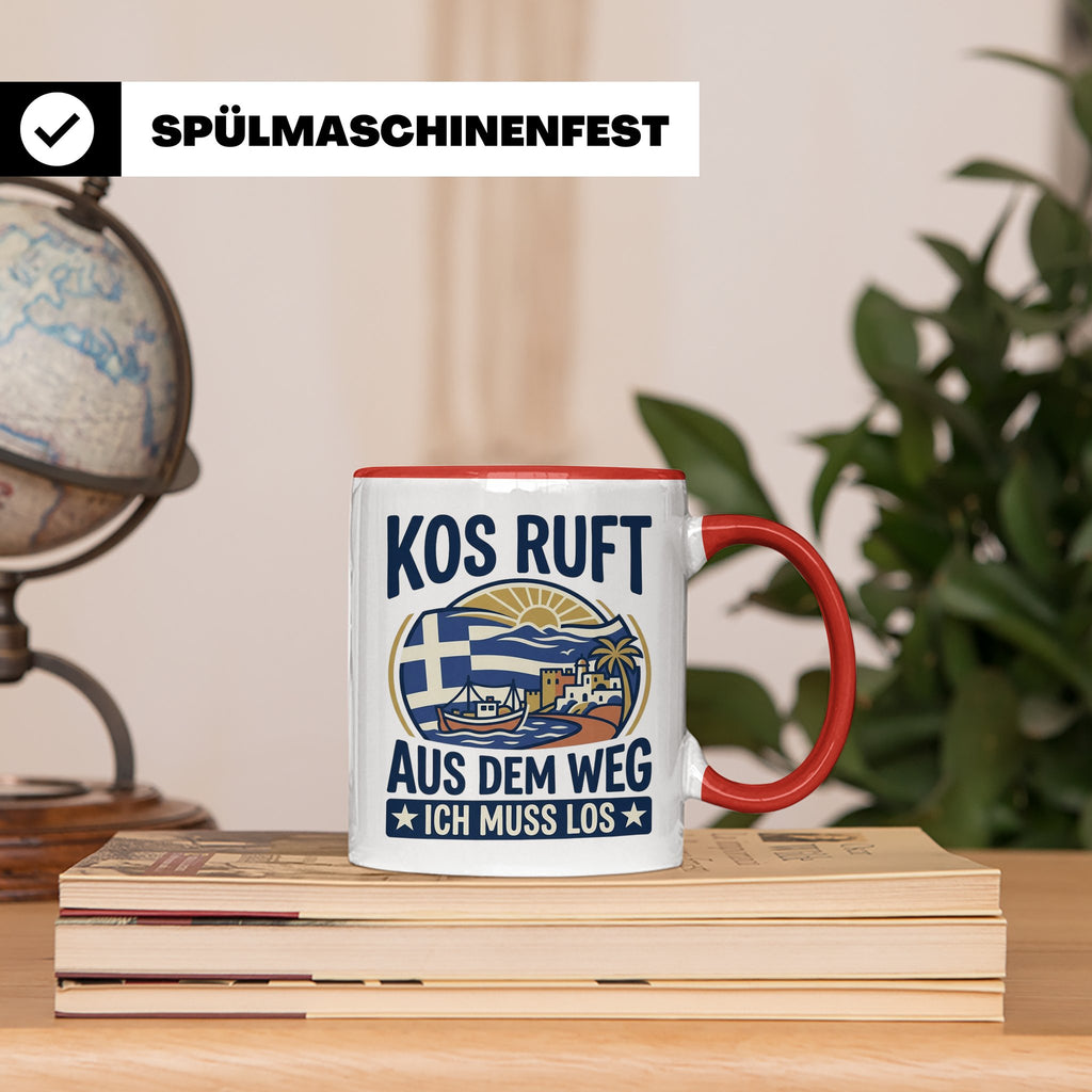 Kos Tasse mit Spruch 'Kos ruft ich muss los' | Griechenland  – Rot [farbe:rot]