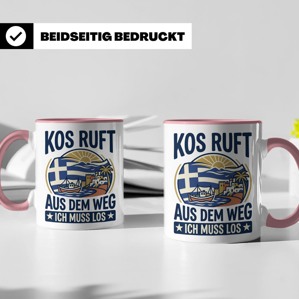Kos Tasse mit Spruch 'Kos ruft ich muss los' | Griechenland  – Rosa [farbe:rosa]