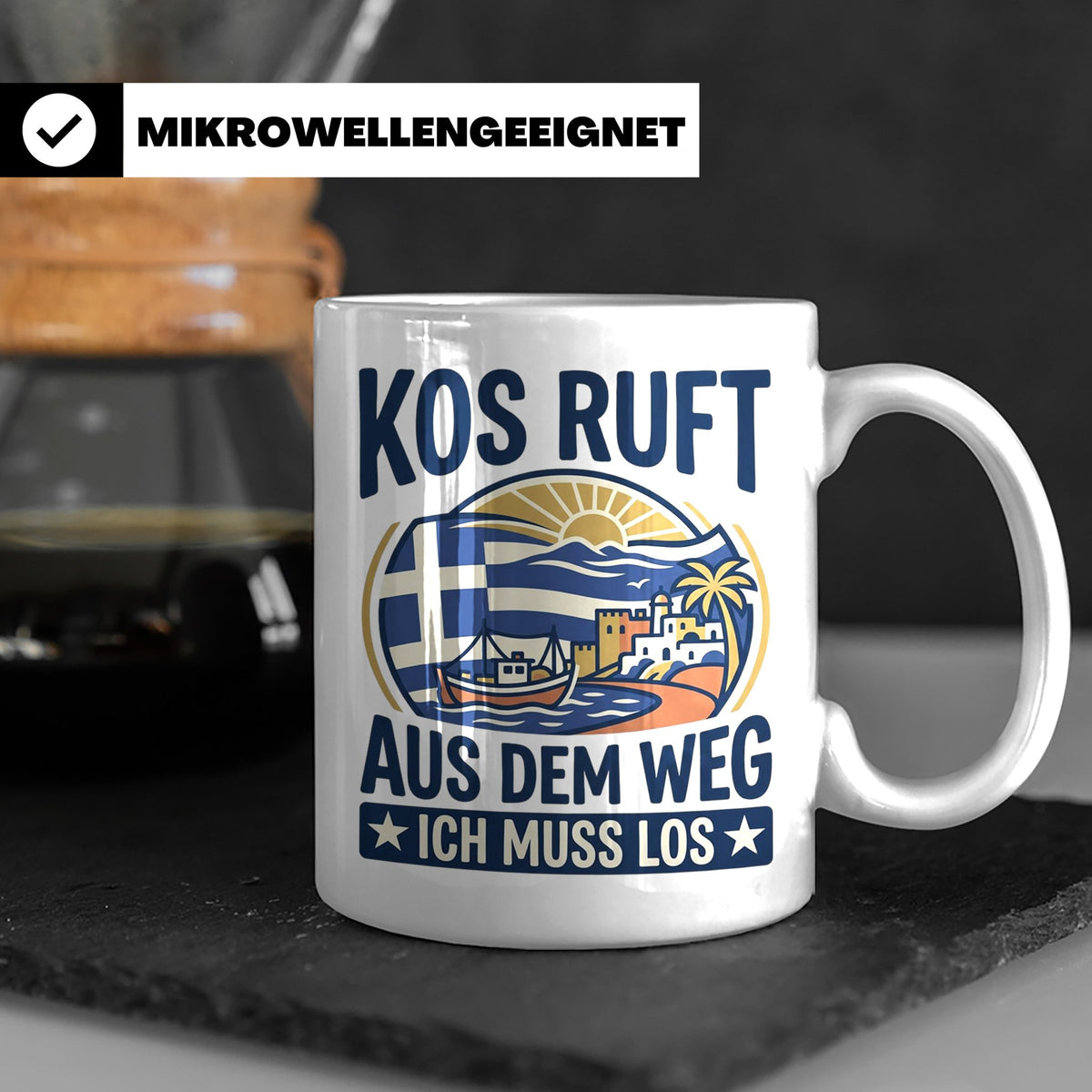 Kos Tasse mit Spruch 'Kos ruft ich muss los' | Griechenland  – Weiß [farbe:weiß]