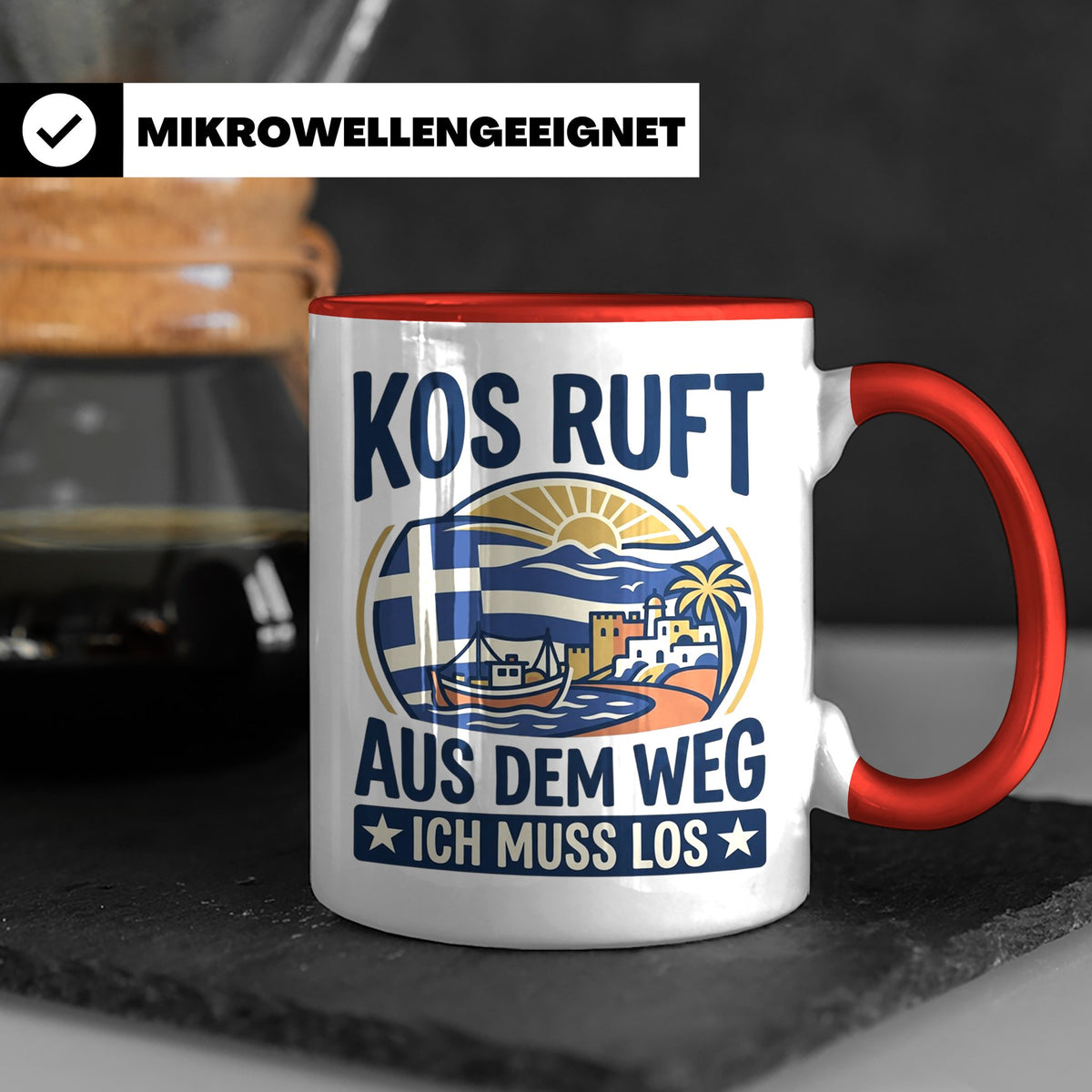 Kos Tasse mit Spruch 'Kos ruft ich muss los' | Griechenland  – Rot [farbe:rot]
