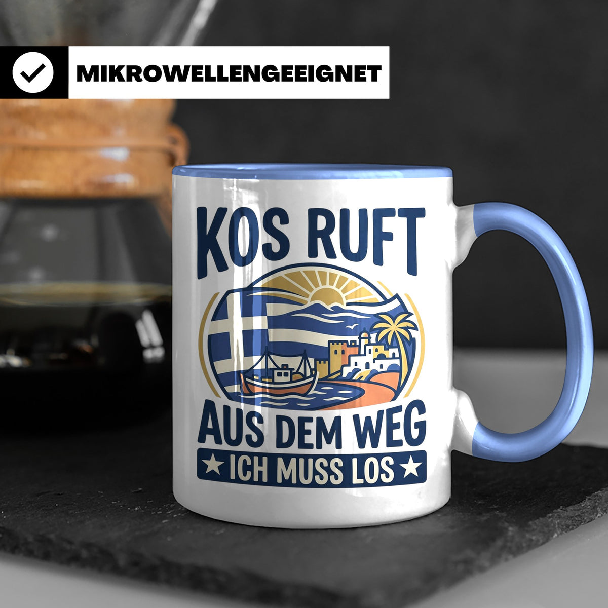 Kos Tasse mit Spruch 'Kos ruft ich muss los' | Griechenland  – Blau [farbe:blau]