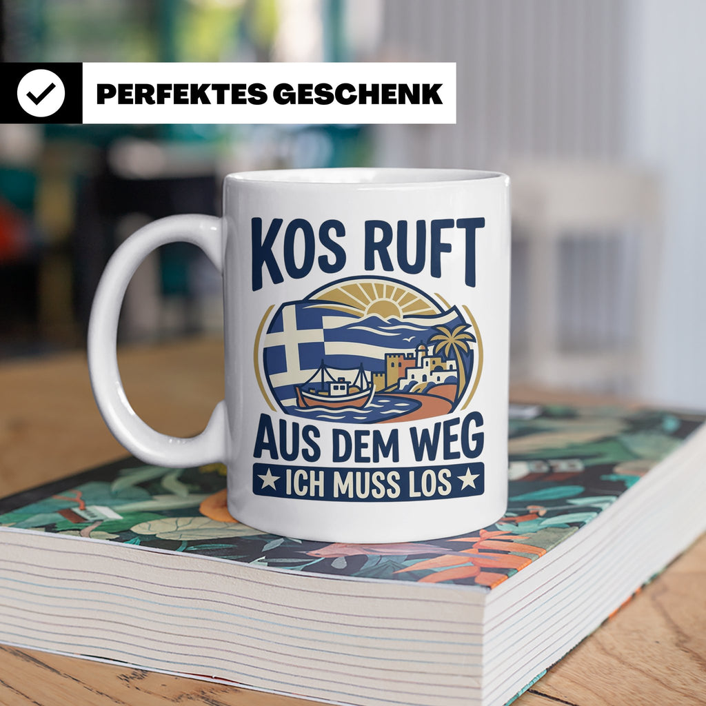 Kos Tasse mit Spruch 'Kos ruft ich muss los' | Griechenland  – Weiß [farbe:weiß]