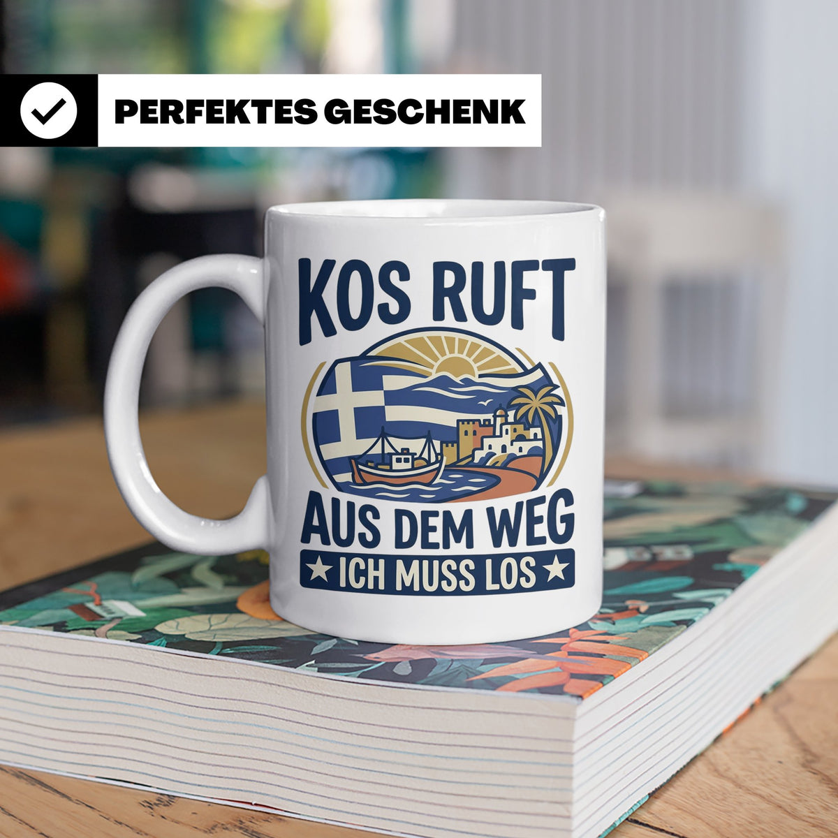 Kos Tasse mit Spruch 'Kos ruft ich muss los' | Griechenland  – Weiß [farbe:weiß]