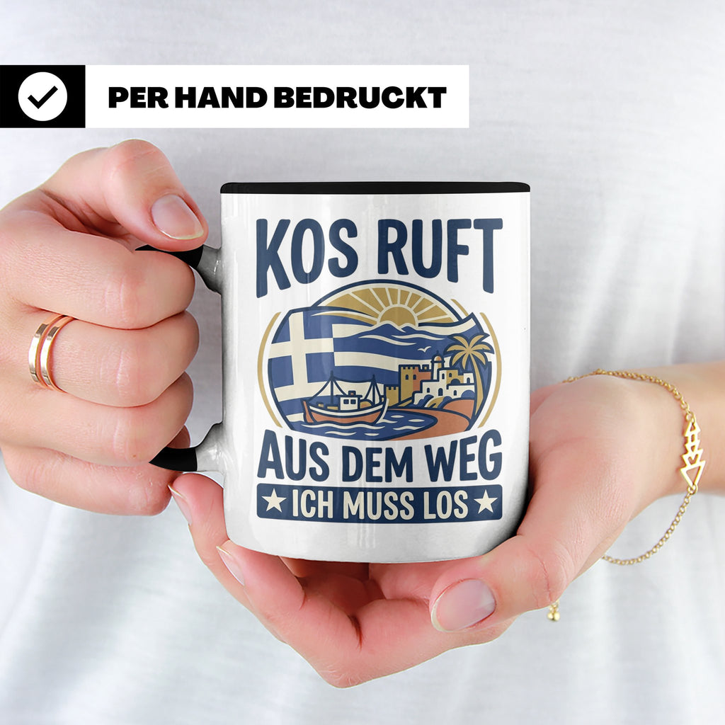Kos Tasse mit Spruch 'Kos ruft ich muss los' | Griechenland  – Schwarz [farbe:schwarz]