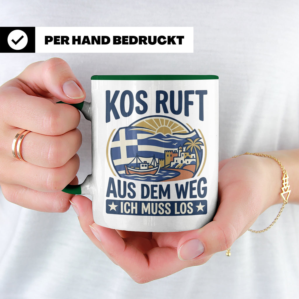 Kos Tasse mit Spruch 'Kos ruft ich muss los' | Griechenland  – Grün [farbe:grün]