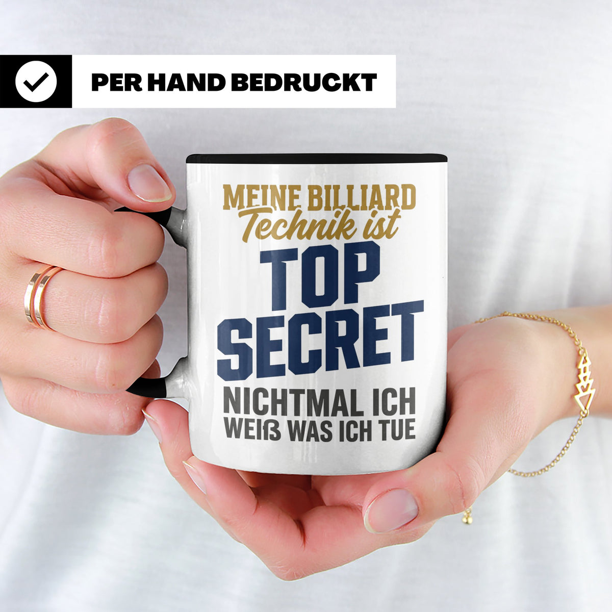 Billard Tasse lustig Spruch Top Secret Technik, Geschenk für – Schwarz [farbe:schwarz]