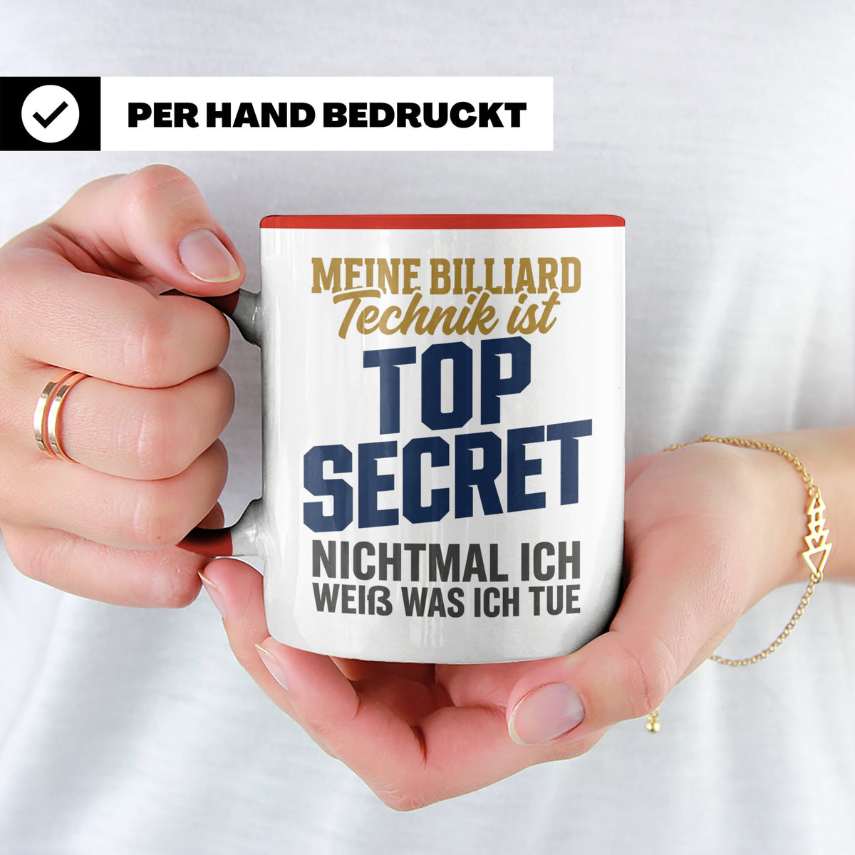 Billard Tasse lustig Spruch Top Secret Technik, Geschenk für – Rot [farbe:rot]
