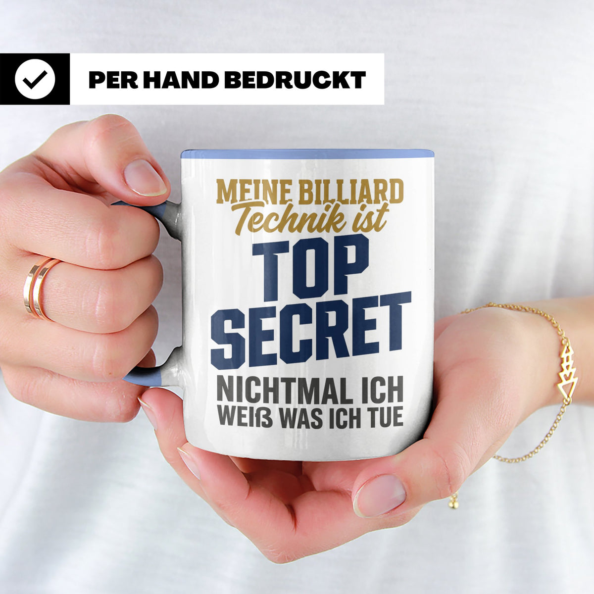 Billard Tasse lustig Spruch Top Secret Technik, Geschenk für – Blau [farbe:blau]